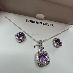 R.H. Macy & Co Sterling Silver Amethyst and Diamond Necklace and Earring Set